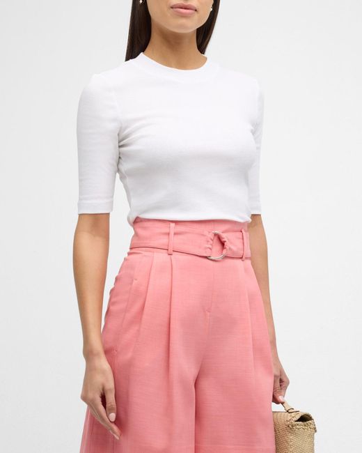 Rosetta Getty White Cotton Cropped-Sleeve T-Shirt
