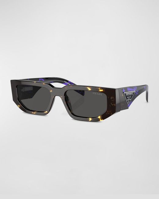 Prada Black Triangle Logo Bicolor Rectangle Sunglasses for men