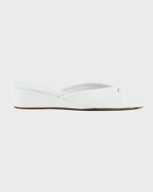 Jacques Levine White Leather Open-toe Slippers