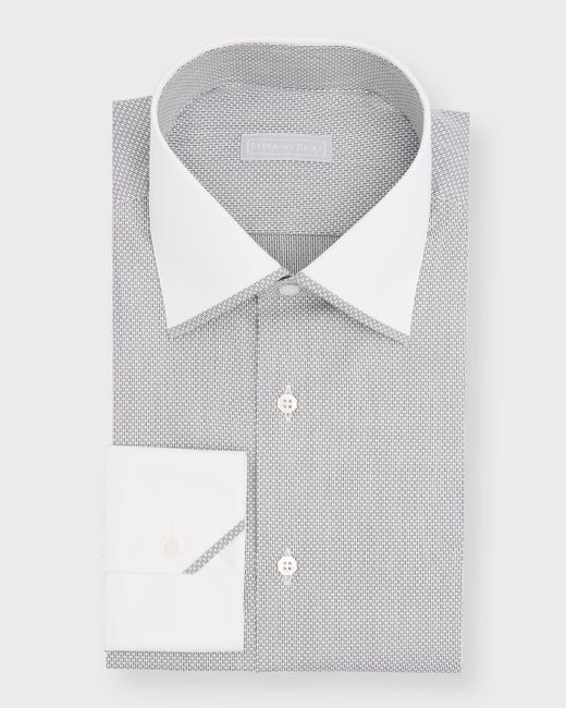 Stefano Ricci Gray Contrast Collar-Cuff Printed Dress Shirt for men