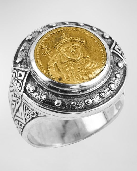 Konstantino Metallic Byzantium Sterling Bronze Coin Ring, Size 10 for men
