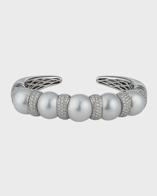 Belpearl Metallic 18k White Gold South Sea Pearl Diamond Bracelet