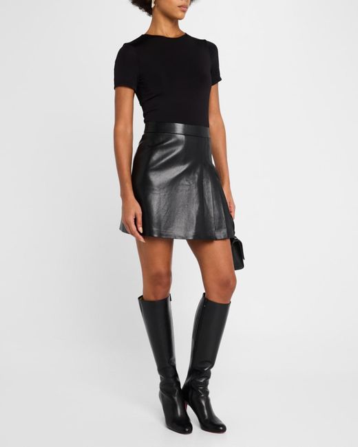 Alice + Olivia Chara Vegan Leather Short-Sleeve Pleated Mini Dress in Black | Lyst Alice + Olivia Chara Vegan Leather Short-Sleeve Pleated Mini Dress in Black | Lyst