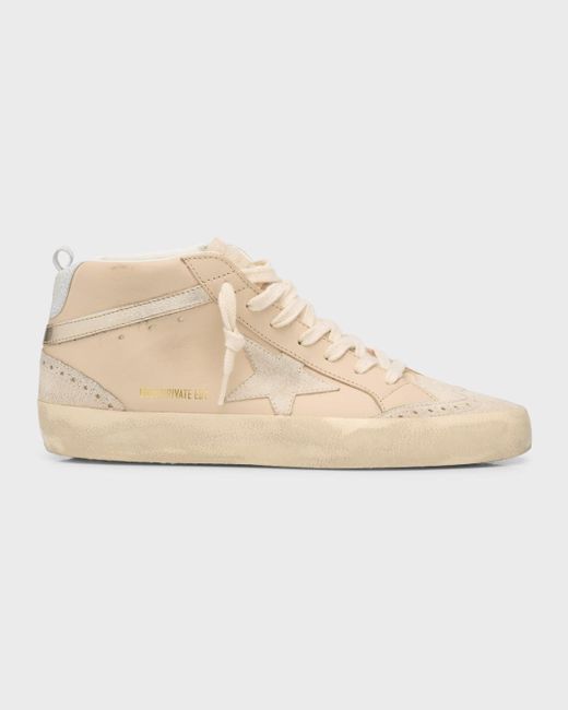 Golden Goose Deluxe Brand Natural Mid Star Suede Glitter Wing-tip Sneakers