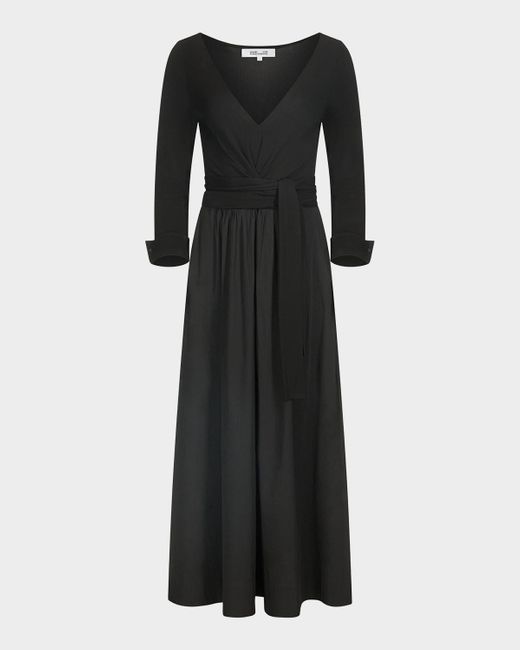 Diane von Furstenberg Black Ballerina A-Line Wrap Midi Dress