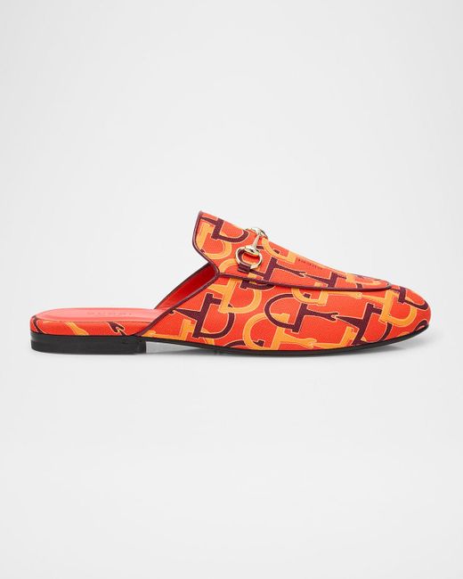 Gucci Red Princetown Horsebit Print Loafer Mules