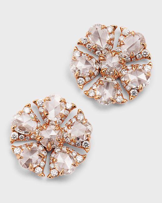 64 Facets Natural 18k Rose Gold Tulip Diamond Stud Earrings