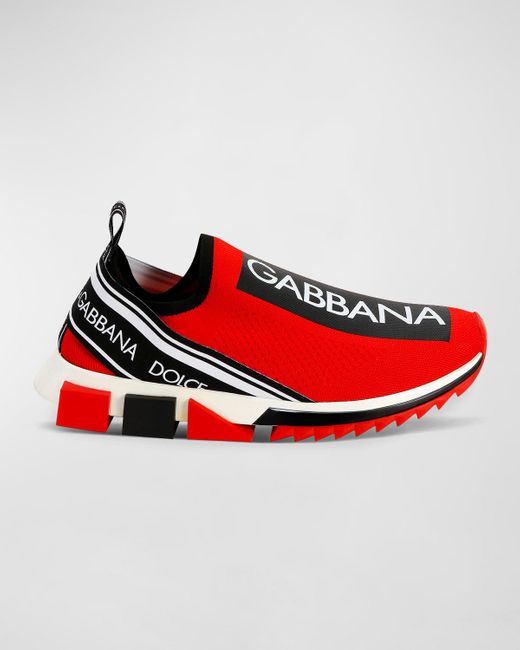Dolce & Gabbana Red Sorrento Logo-Stripe Sock Sneakers for men