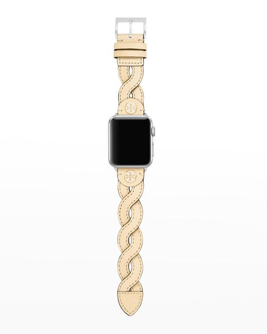 Tory burch braided leather apple watch band in ivory 38 41mm in white