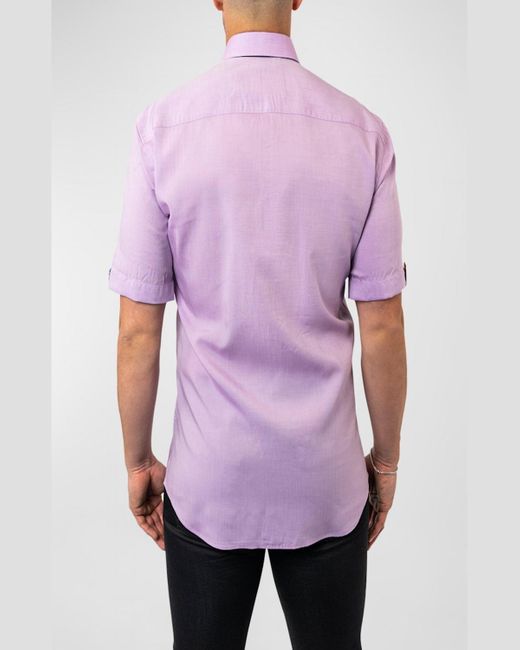 Maceoo Purple Galileo Contrast-Trim Sport Shirt for men