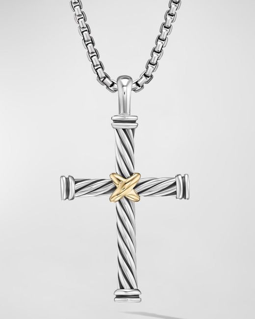 David Yurman White Cable Cross Pendant In Silver With 18k Gold, 35mm for men