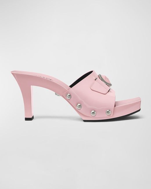 Versace Pink Medusa Leather Mule Sandals