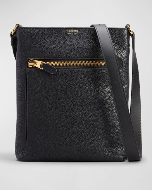 Tom Ford Grain Leather Vertical Messenger Bag in Black for Men | Lyst