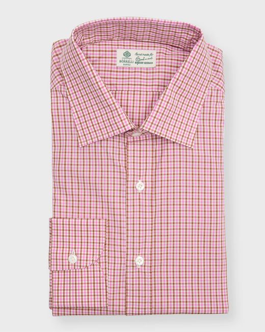 Luigi Borrelli Napoli Pink Cotton Micro-Check Casual Button-Down Shirt for men