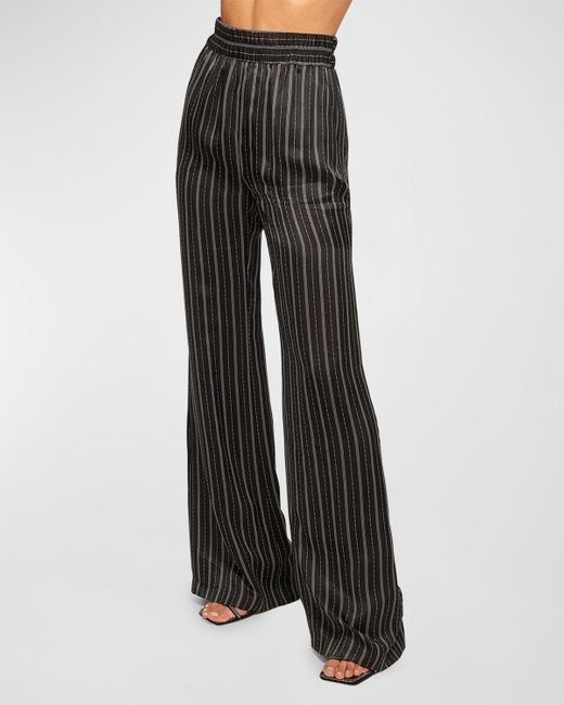 Ramy Brook Black Anahi Striped Wide-leg Pants