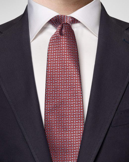 Eton of Sweden Blue Geometric Woven Silk Tie for men