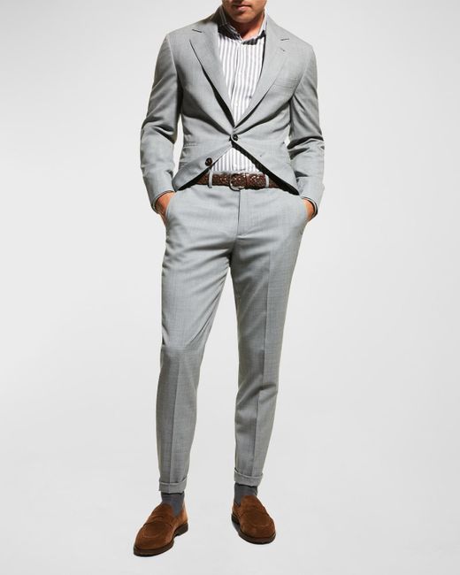 Brunello Cucinelli Gray Wool Three-button Two-piece Suit for men