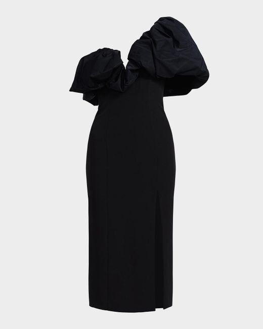 BCBGMAXAZRIA Black Puff-Embellished Bodycon Cady Midi Dress