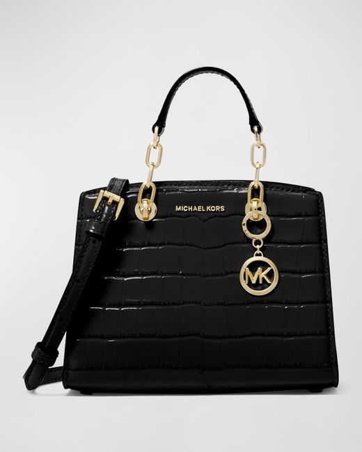 MICHAEL Michael Kors Black Cynthia Xs Croc-Embossed Crossbody Bag
