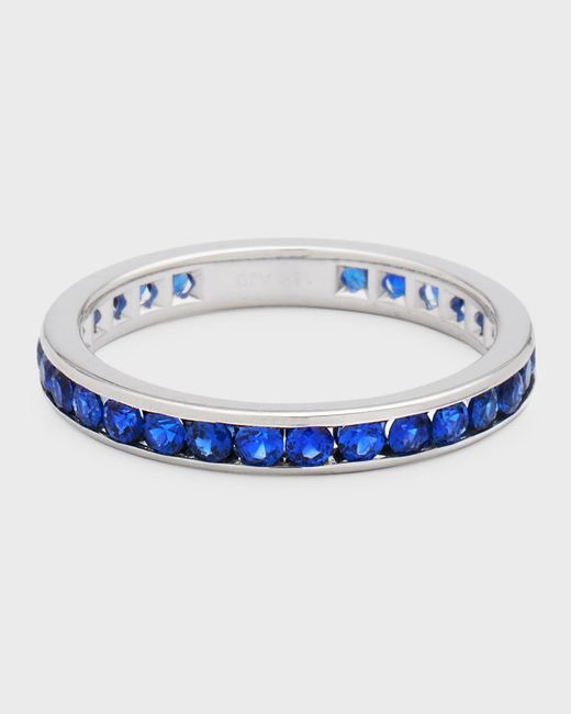 Neiman Marcus 18k White Gold Blue Sapphire Eternity Ring, Size 7