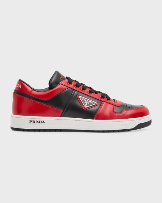 Prada Red Downtown Logo Leather Low-Top Sneakers for men