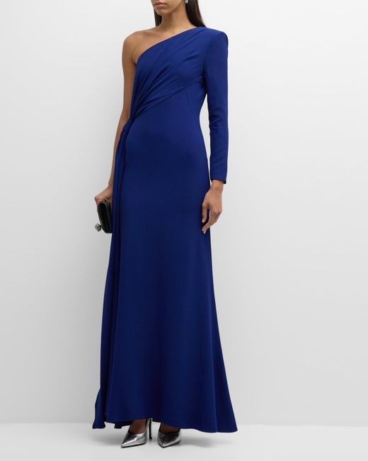 Alexander McQueen Blue Crepe One-shoulder Gown With Draped Detail
