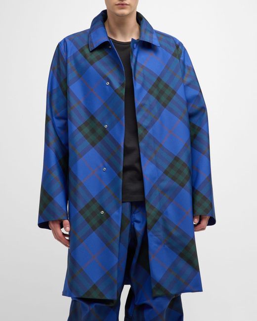 Burberry Blue Argyle Check Raincoat for men