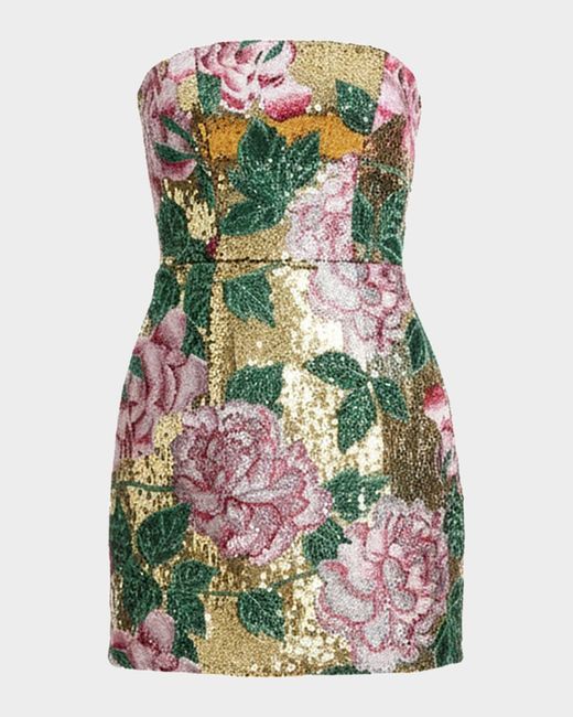 Dress the Population Black Label Women's Green Scottie Floral-Embroidered  Sequin Mini Dress