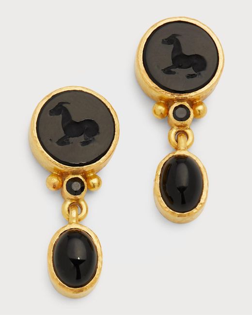 Elizabeth Locke Multicolor 19k Yellow Gold Venetian Glass Tiny Horse Earrings With Cabochon Stone