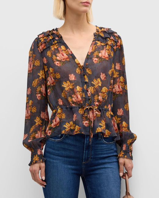 PAIGE Red Georgina Floral Long-Sleeve Blouse