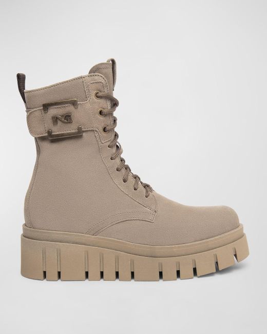 Nero Giardini Logo Cuff Lace-up Combat Boots in Natural | Lyst