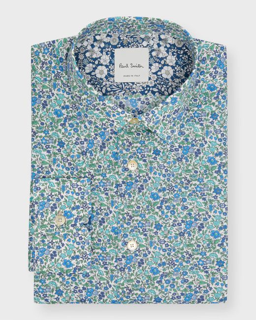 Paul Smith Blue Liberty Classic Fit Organic Cotton Sport Shirt for men