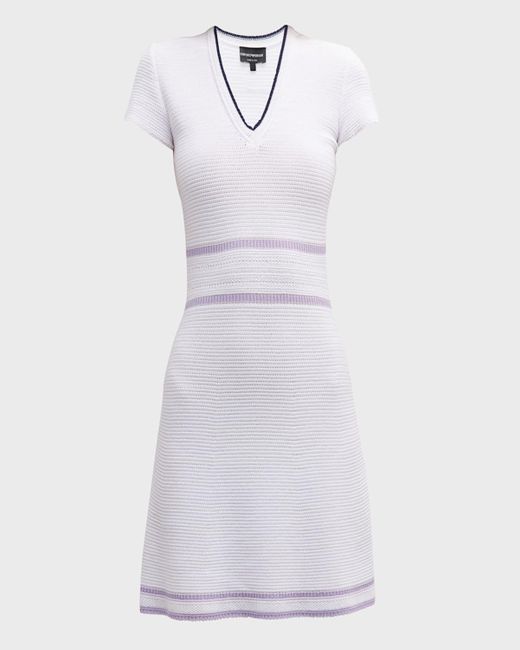 Emporio Armani White V-neck Crochet Mini Dress