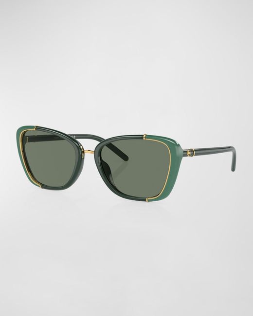 Tory Burch Green Two-Tone Acetate & Metal Cat-Eye Sunglasses