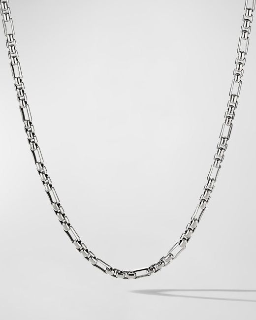 David Yurman White Open Station Box Chain Necklace In Silver, 3mm for men