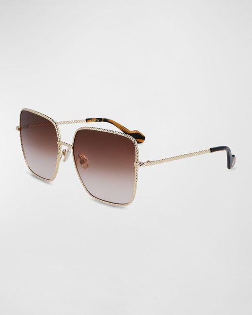 Lanvin Brown Babe Oversized Square Twisted Metal Sunglasses