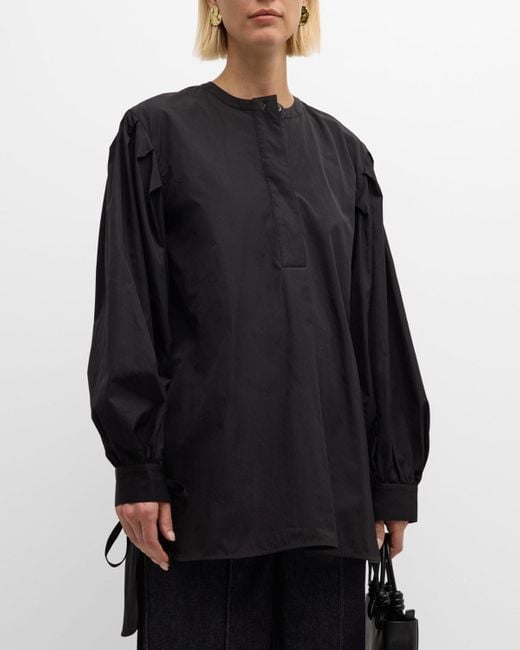 Co. Black Tie-Cuff Long-Sleeve Oversized Tton Shirt