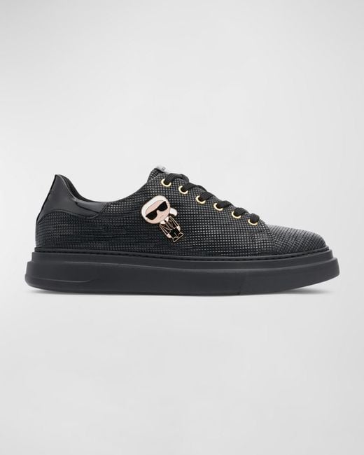Karl Lagerfeld Black Low-Top Printed Leather Sneakers With Karl Pin for men