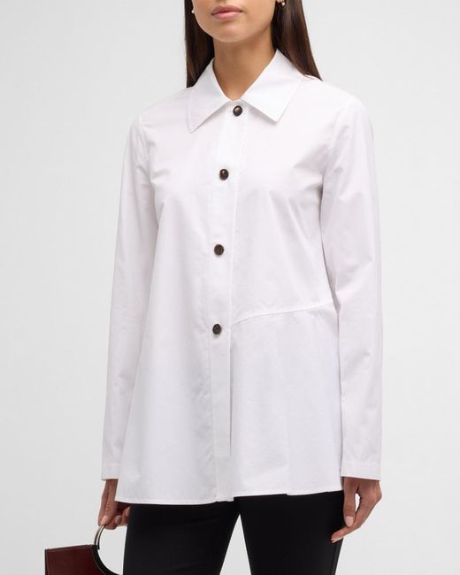 Lafayette 148 New York White Button-Down Organic Cotton Poplin Shirt