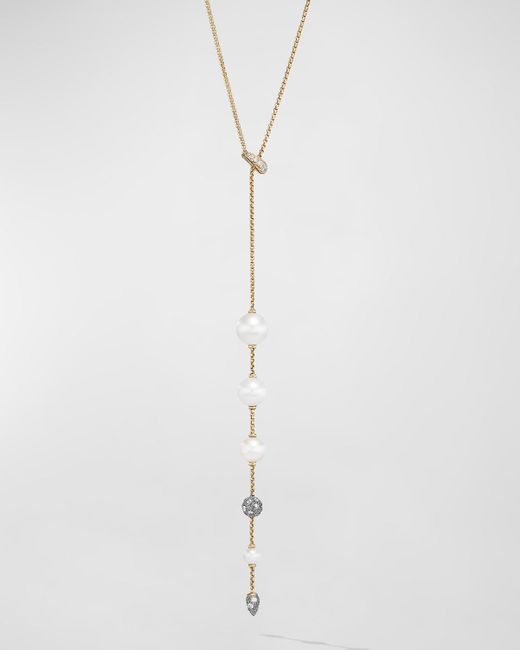 David Yurman White Pearl And Pave Necklace In 18k Gold With Diamonds, 28"l