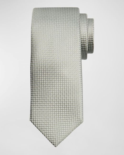 Brioni White Silk Tonal Chevron Tie for men