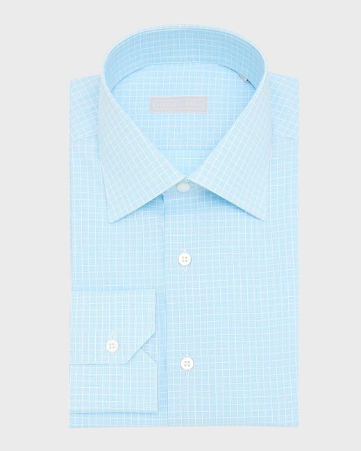 Stefano Ricci Blue Cotton Check Dress Shirt for men