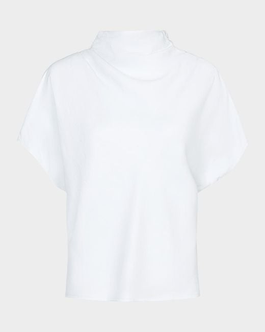 Twp White Draped Mock-Neck Tee