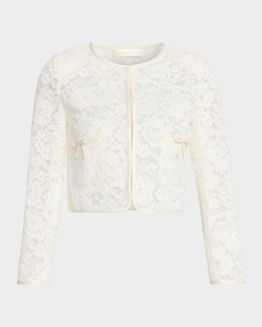 LoveShackFancy White Junetta Floral Lace Cropped Jacket