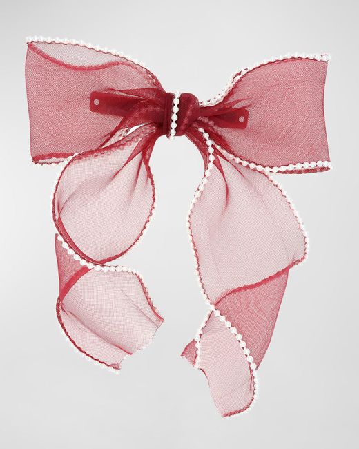 L. Erickson Pink Ruby Sheer Pearly Bow Barrette
