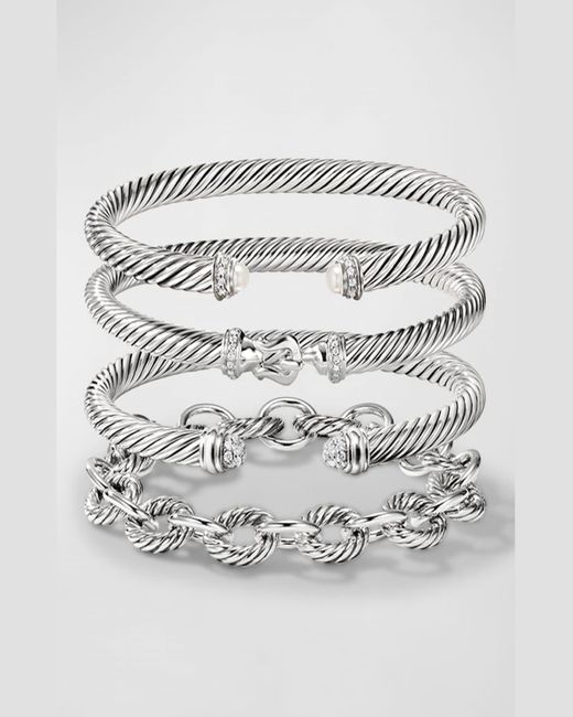 David Yurman Metallic Cable Bracelet With Gemstone And Diamonds In Silver, 4mm