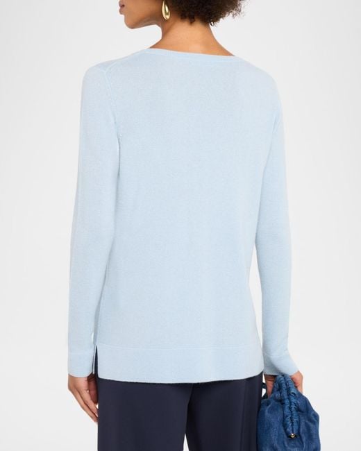 Neiman Marcus Blue Cashmere Basic Crewneck Top