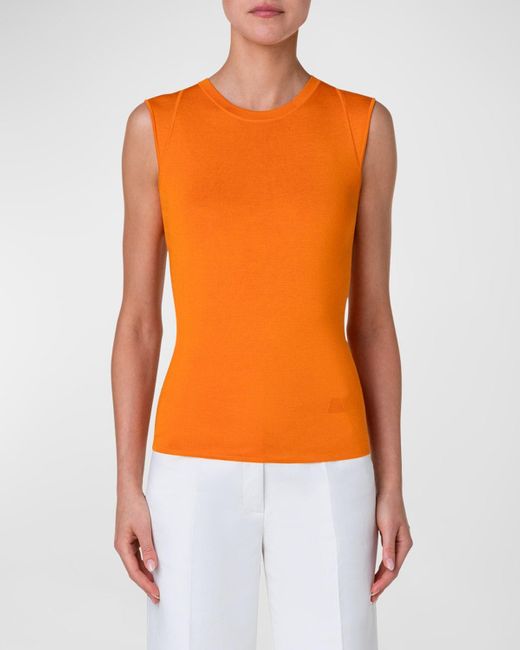 Akris Orange Silk Stretch Pullover Tank