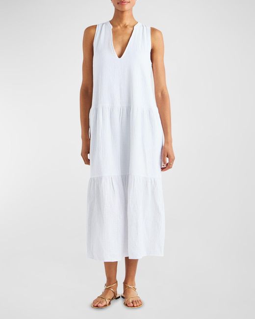 Splendid White Sumner Cotton Gauze Sleeveless Midi Dress With Pockets