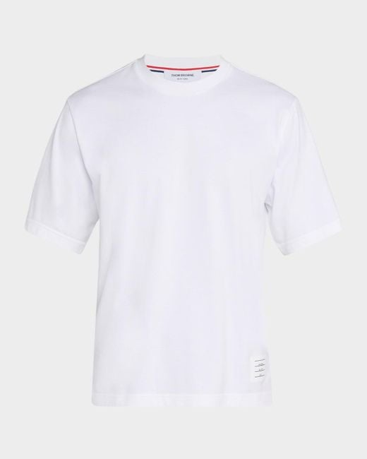 Thom Browne White Cotton Stripe-Trim Crewneck T-Shirt for men